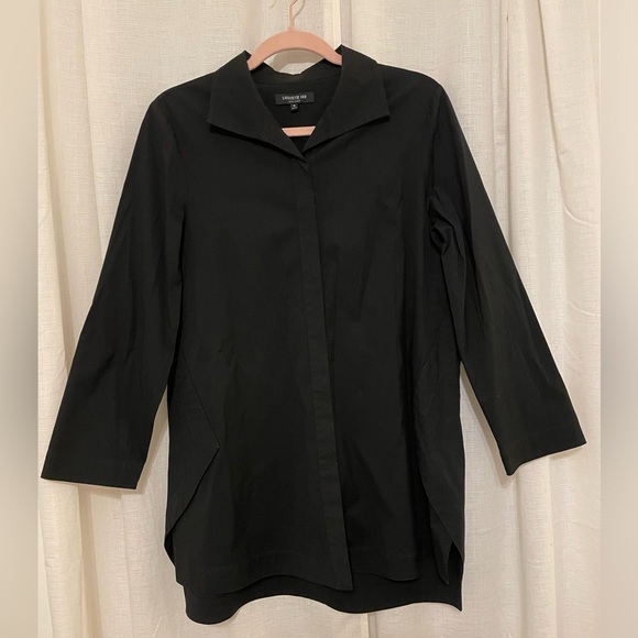 Lafayette 148 Classic Cotton Button Blouse in Black - Picture 3 of 7
